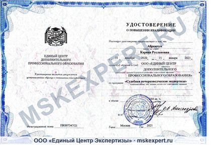 Документ Карины Абрамчук о подготовке по почерковедческой экспертизе